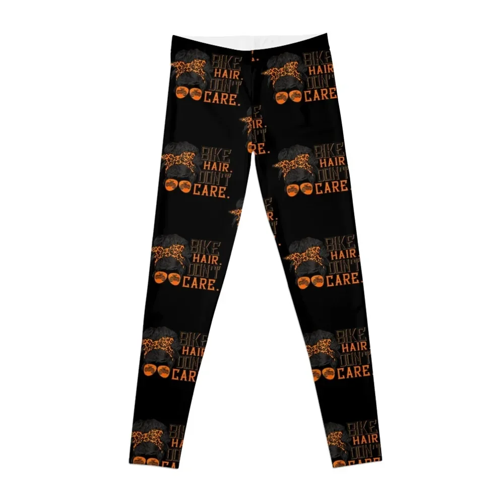 Biker Hair Don't Care For Bike Lovers Messy Bun Mother's Day . Leggings sporty woman push up fitness set gym Womens Leggings