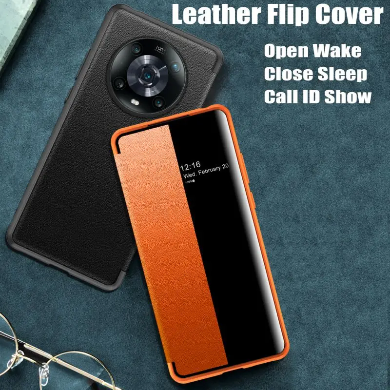 Smart View Leather Flip Cover Case For Huawei Mate 60 50 40 Pro Plus RS Mate 30 Mate 20 Pure 70 P60 P50 P40 Pro Magic 4 Pro