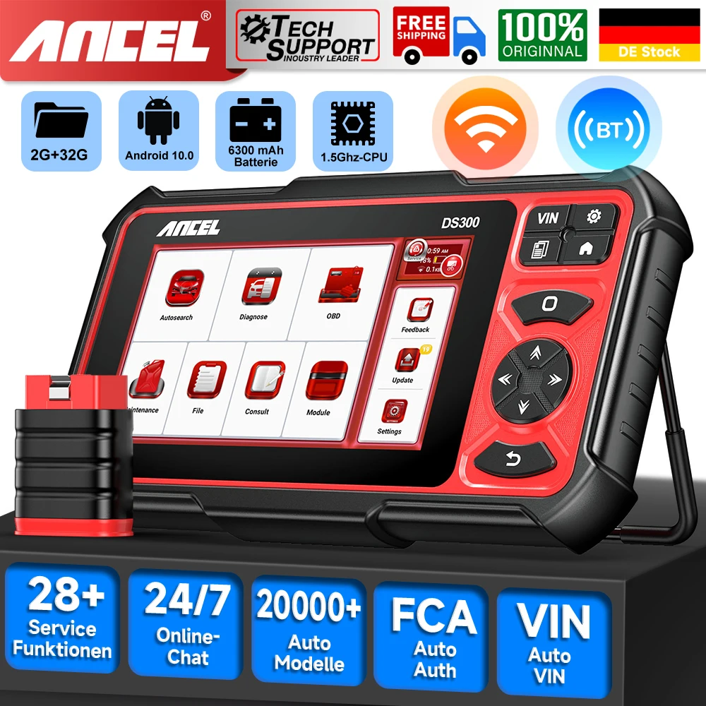 

ANCEL DS300 OBD2 Bluetooth Car Diagnostic Tool Bi-directional ECU Coding A/F Adjust 28 Reset All System OBD 2 Automotive Scanner