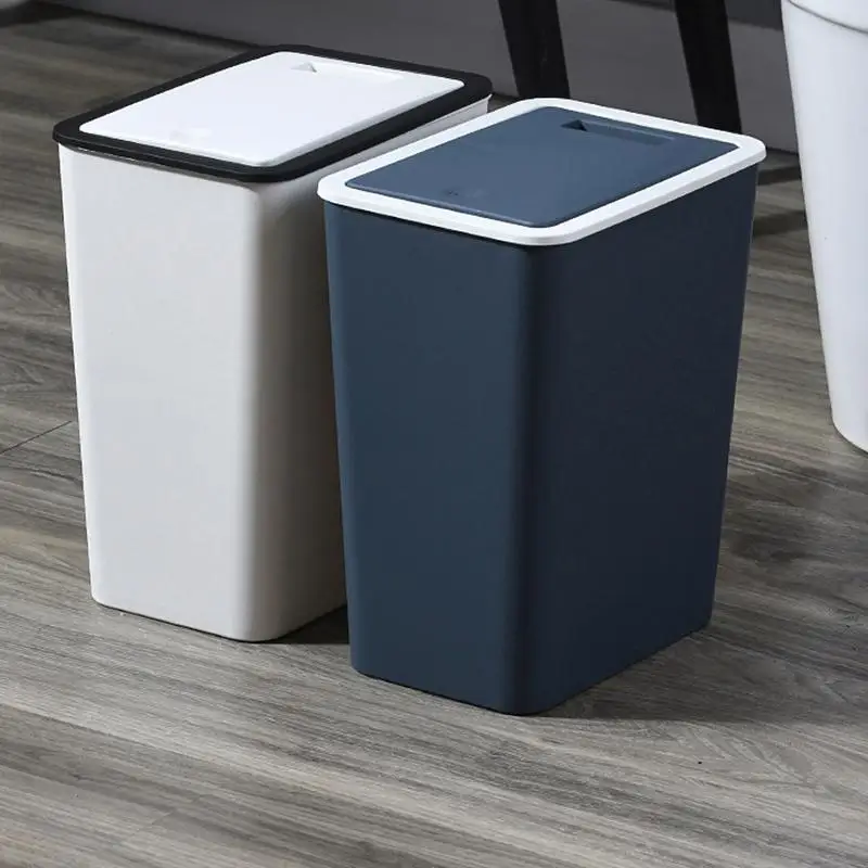 Cubo de basura con tapa, cubo de basura, contenedor de reciclaje con tapa de prensa, delgado, moderno, 13L, para cocina, baño, dormitorio, sala de estar