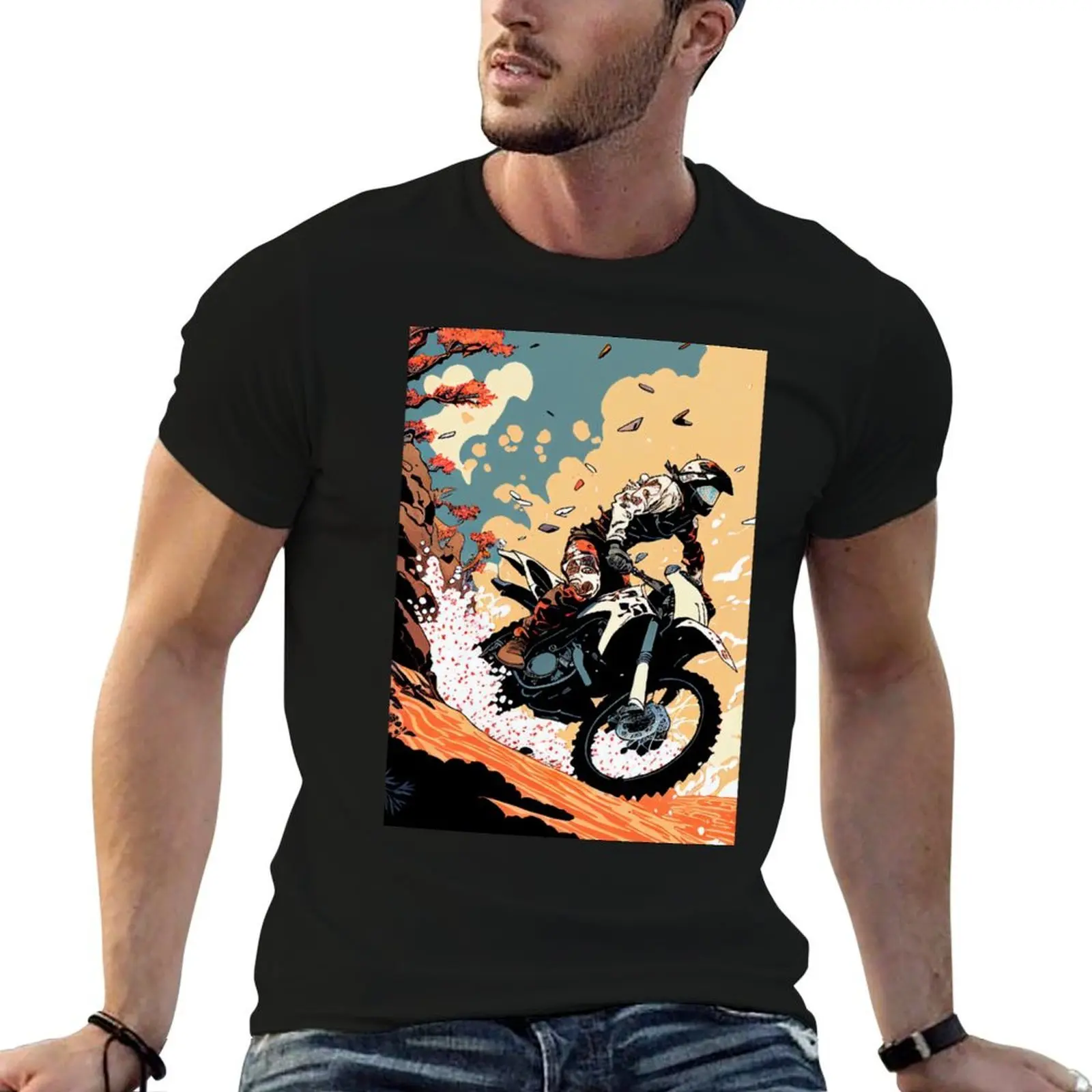 

Dirt bike stunt anime style fall T-Shirt anime t shirts for man t shirts cotton 100% T-Shirt