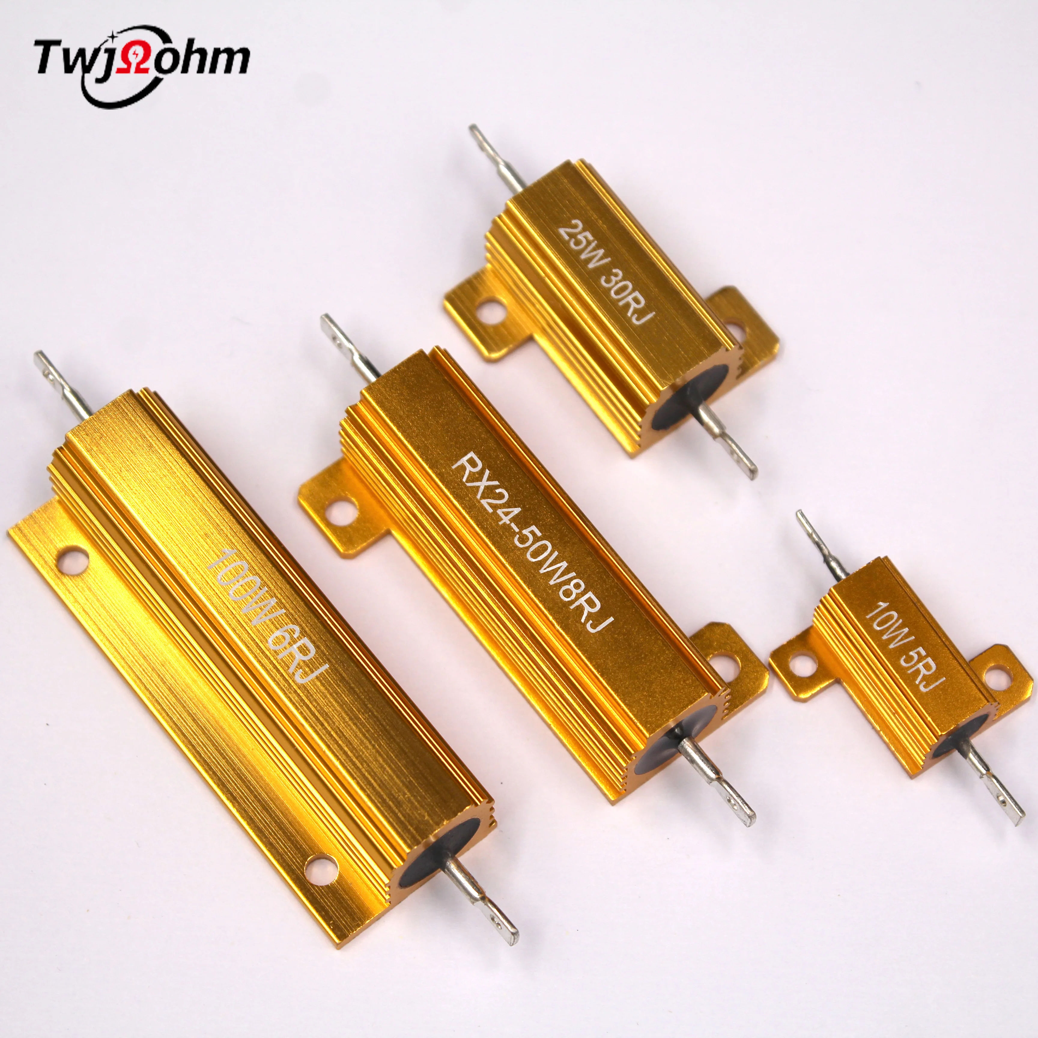 2Pcs RX24-50W gold aluminum housing resistor 1R1.2R10R0.51K300R100K3R2R2.4K6R8R12R Ohm 200R47R heat dissipation decoding resisto