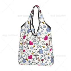 Sacs fourre-tout pliants drôles d'infirmière et de médecin pour femmes, sac de supermarché, sac portable et écologique, taille unique, sans fermeture éclair, travail en plein air