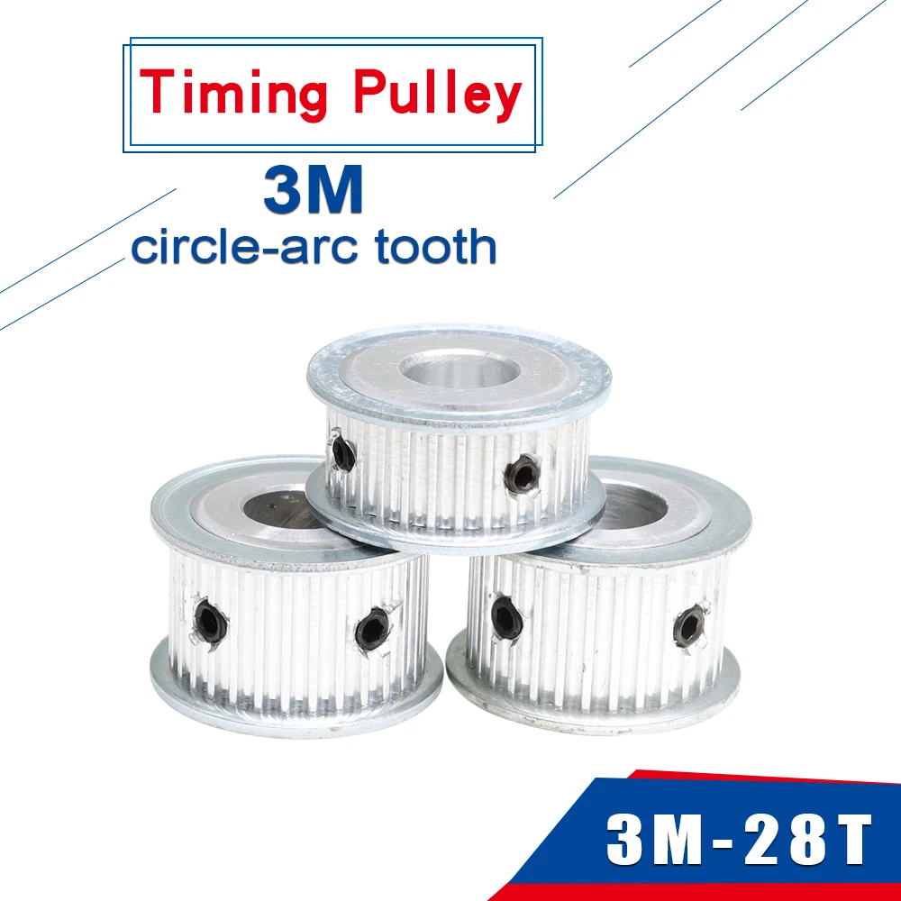 3M28T Timing Pulley Bore 4/5/6/6.35/8/10/12/14 mm Alloy pulley wheel Circle-arc Tooth For 3M Rubber Belt Width 10/15 mm 28 Teeth