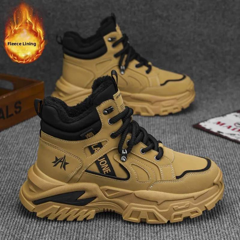 

Men's Winter Warm Casual Thiened High-Top Snow Boots Fce Lined Korean Trend Dad oes Board oes Low Heel round Toe