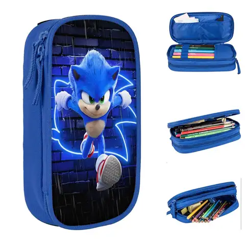 Estuche para lápices Sonices Hedgehogs, estuches para lápices, caja para bolígrafos, bolsa de almacenamiento grande para niños, papelería de regalo de oficina