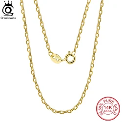 ORSA JEWELS Real 14K Solid Yellow/White/Rose Gold 0.7/1.0/1.3mm Cable Chain Necklace for Women AU585 Neck Chain Jewelry GC01