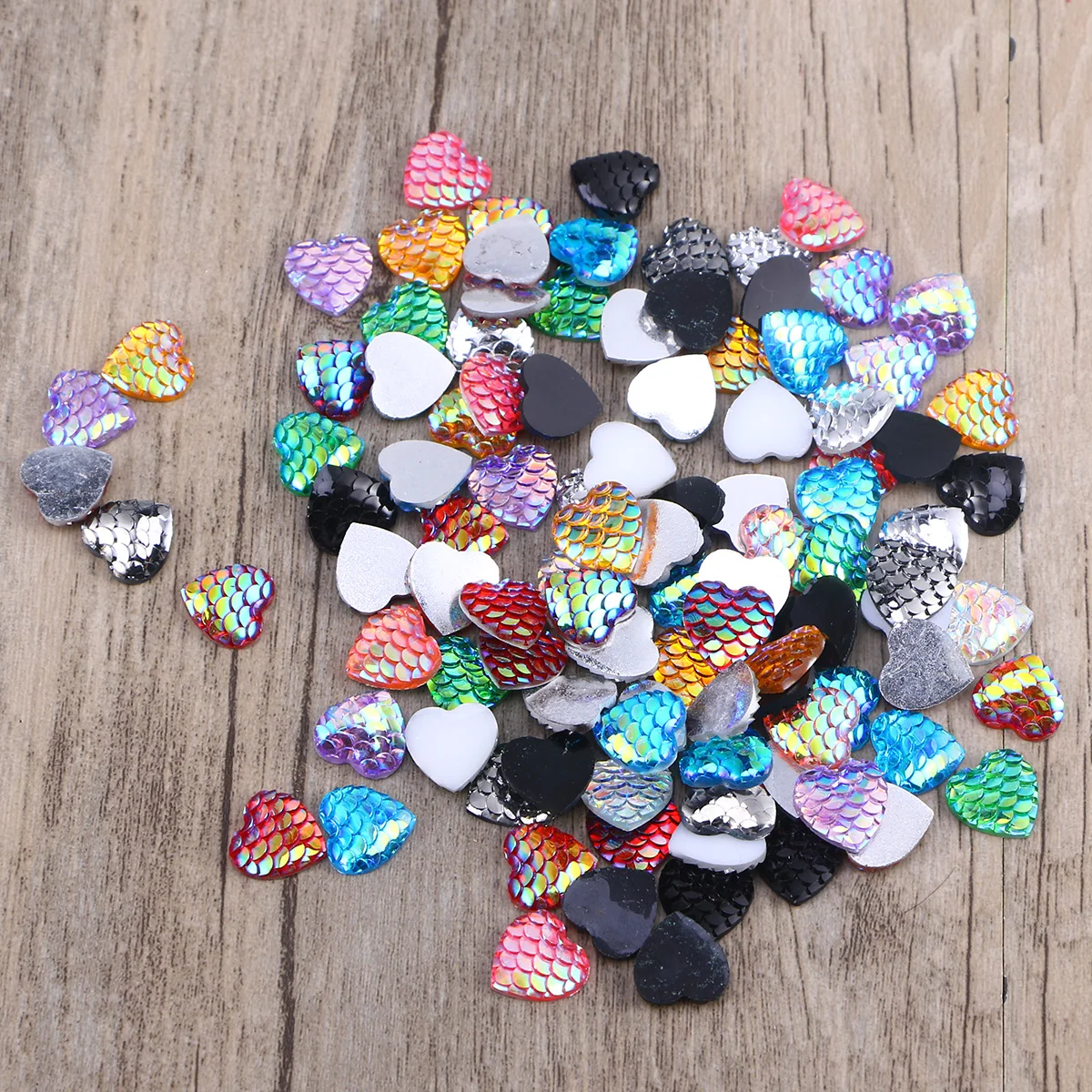 

100 Pcs Resin Drill Patch Heart Embellishments Round Noodles Cabochons Flatback