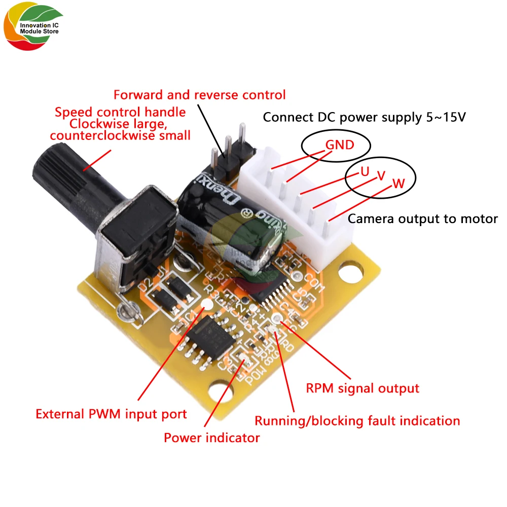 Dc5V-12V 15W Bldc 3-Phase Dc Brushless Hall-Less Motor Driver Module Dc Motor Governor Motor Driver Boards