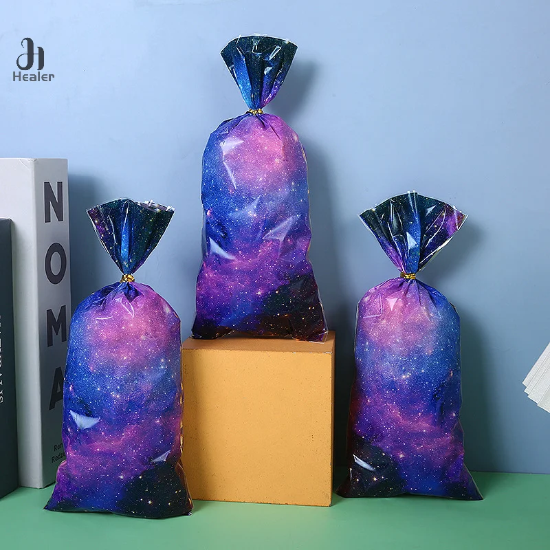 50pcs Galaxy Party Gift Bags With Twist Ties Outer Space Plastic Candy Bags For Kids Birthday Party Baby Shower Party