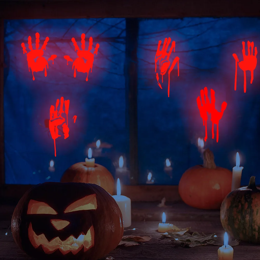 

Glow in Dark Bloody Handprint Wall Decals Halloween Window Sticker for Glass Doors Walls Home Decoration PVC Creepy Festive
