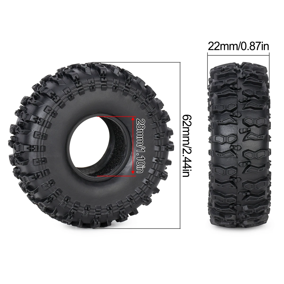4 pçs 62mm 1.0 "pneu de roda de borracha macia para 1/18 1/24 rc rastreador carro axial scx24 TRX4-M atualizar peças acessórios