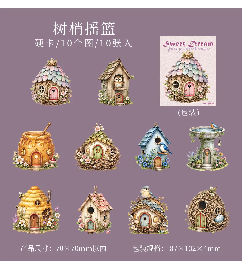 Journal GO 10pcs Fairy Tale Forest House Stickers, Vintage Mushroom Teapot Cottage Decal for Scrapbooking Journaling & Craft DIY