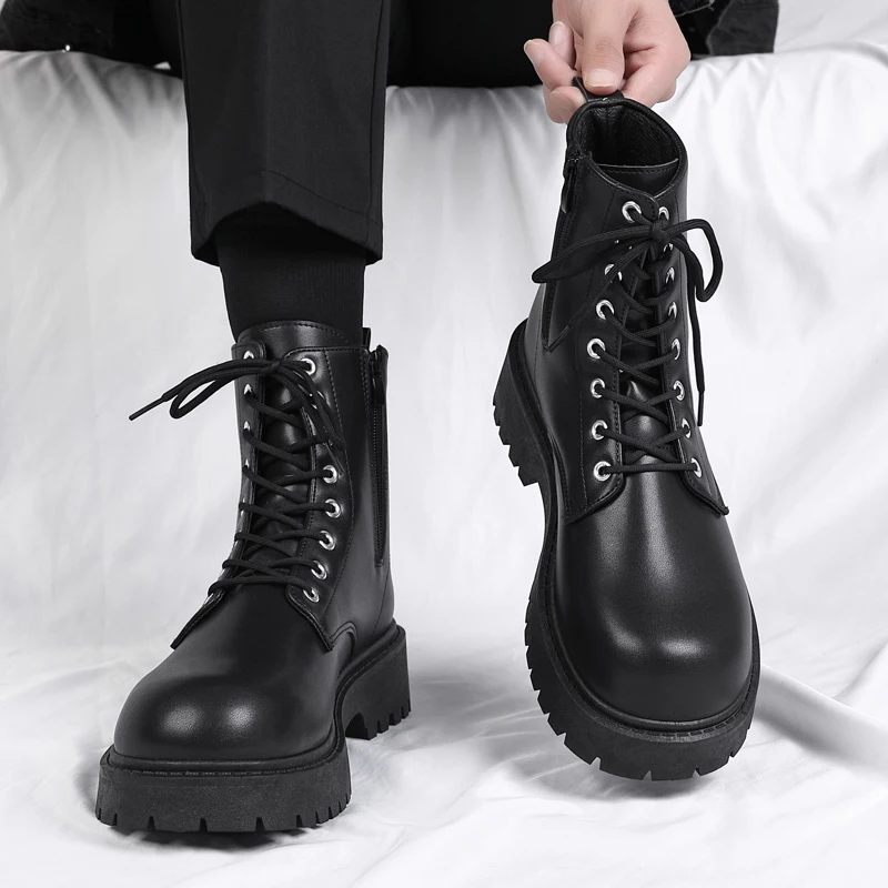 

Men's and Women's High Top Leather Boots Fashion Thick Soled Non Slip Plus Size Outdoor Boots Couple's Casual Boots Four Season