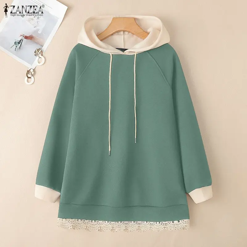 

2026 ZANZE, осенние толстовки с длинными рукавами, женские толстовки, зимние модные топы с капюшоном, повседневные свободные лоскутные кружевные джемперы, пуловеры