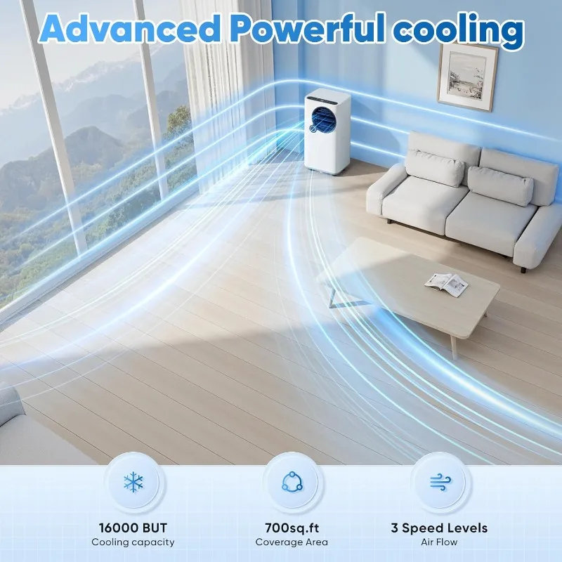 Portable Air Conditioners for Room Indoors, 16000 btu Smart AC Unit with Cooling/Dehumidifier/Fan, APP/Remote Control, 24h Timer