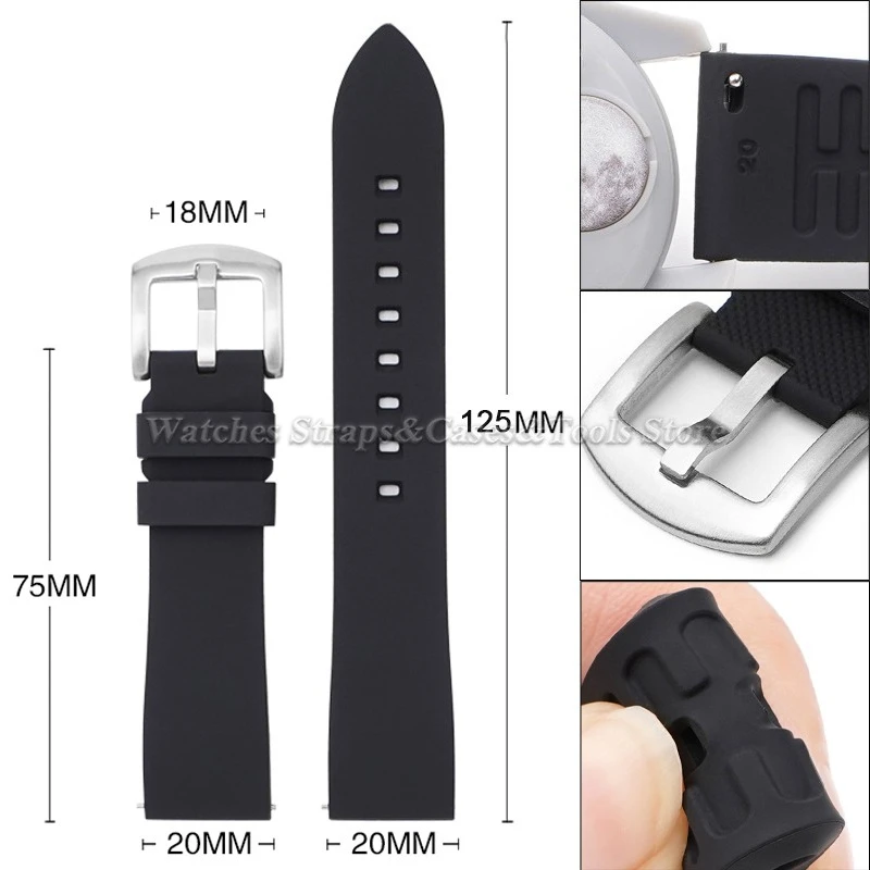 Silikon-Gummi-Uhrenarmband 20mm 22mm Schnellverschluss Sport-Uhrenband 18/19/21/24mm für Smartwatch Armband Schwarz Orange Armband – Detail 1