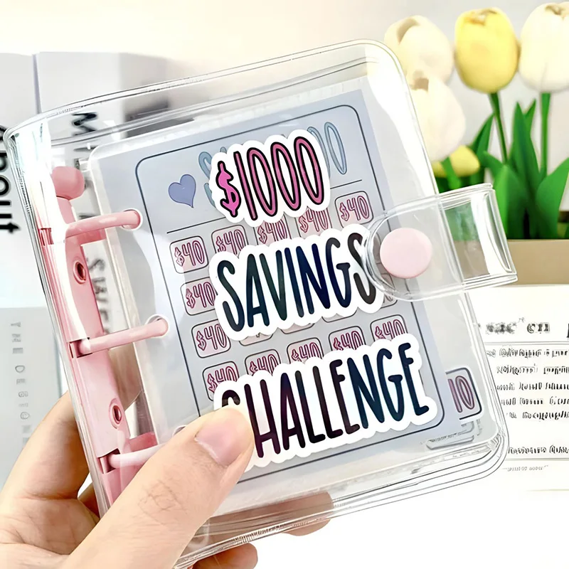 Mini Savings Challenge Binder 1000 USD Savings Challenges PVC Clear Book Cash Budget Storage Notebook Envelope Savings Challenge