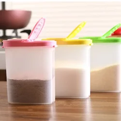 Plastic Food Seasoning Container Kitchen Spice Boxes Jar Double Lid Cereal Condiment Bean Storage Bottle Container