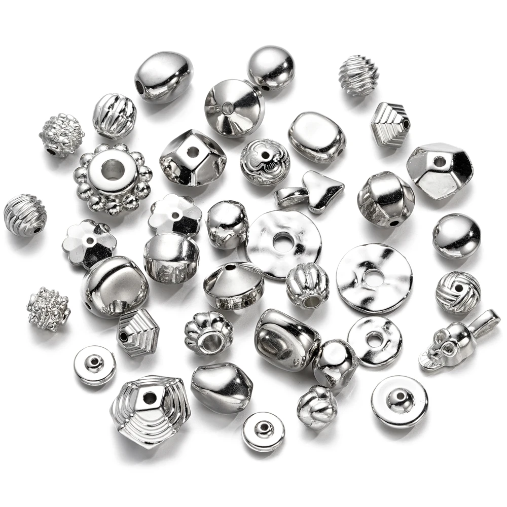 50pcs/Lot Spacer Beads Charms Antique White Color Big Hole European CCB Beading Jewelry Making Bracelets DIY Accessories