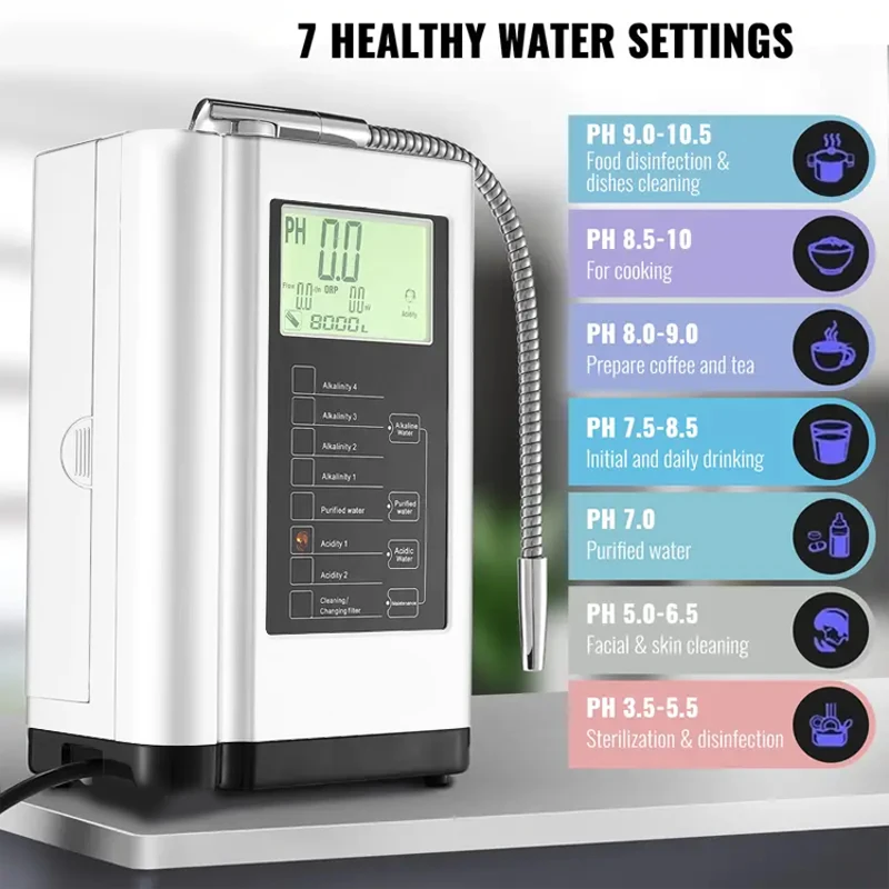 

Аппарат для щелочной воды 5/7 Титановое платиновое покрытие Ионизатор щелочной воды PH 3,5-10,5 Кислотная щелочная вода Домашняя фильтрация