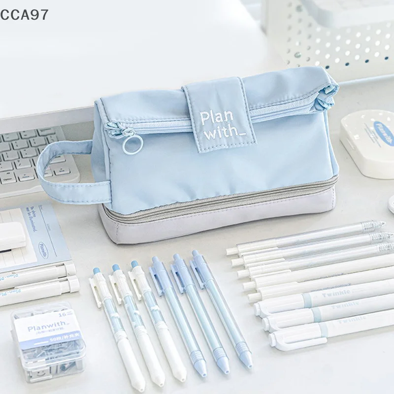 

Складная двухслойная сумка для ручек, креативная простая сумка для ручек, модная большая вместительная сумка для хранения канцелярских принадлежностей, студенческий пенал, подарки