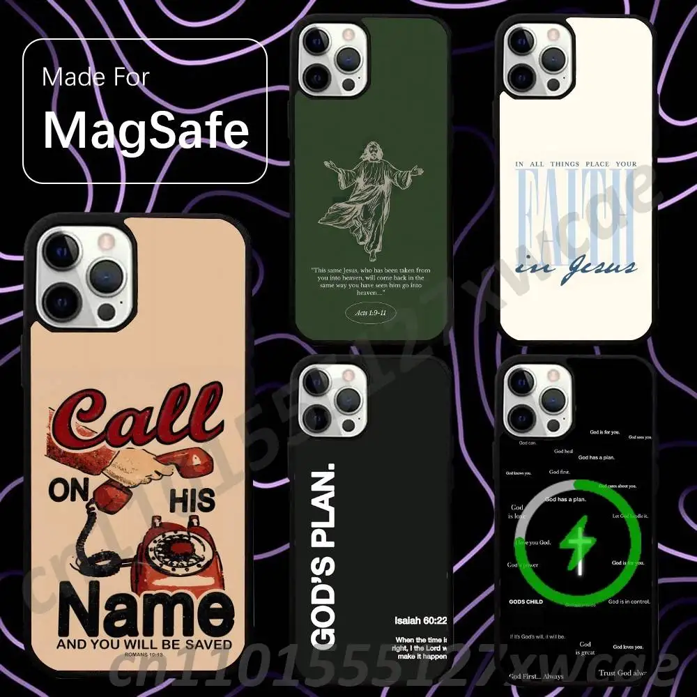 Coque de protection sans fil MagSafe avec verset biblique chrétien Jésus pour iPhone 15, 16, 17, 13, 14, 11, 12, Pro, Max, Plus, E, Air, Mini