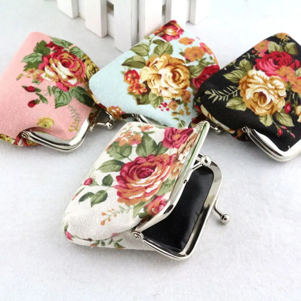 Women  Gift Vintage Flower Mini Hasp Small Wallet Clutch Bag Credit Card Holder Coin Purse