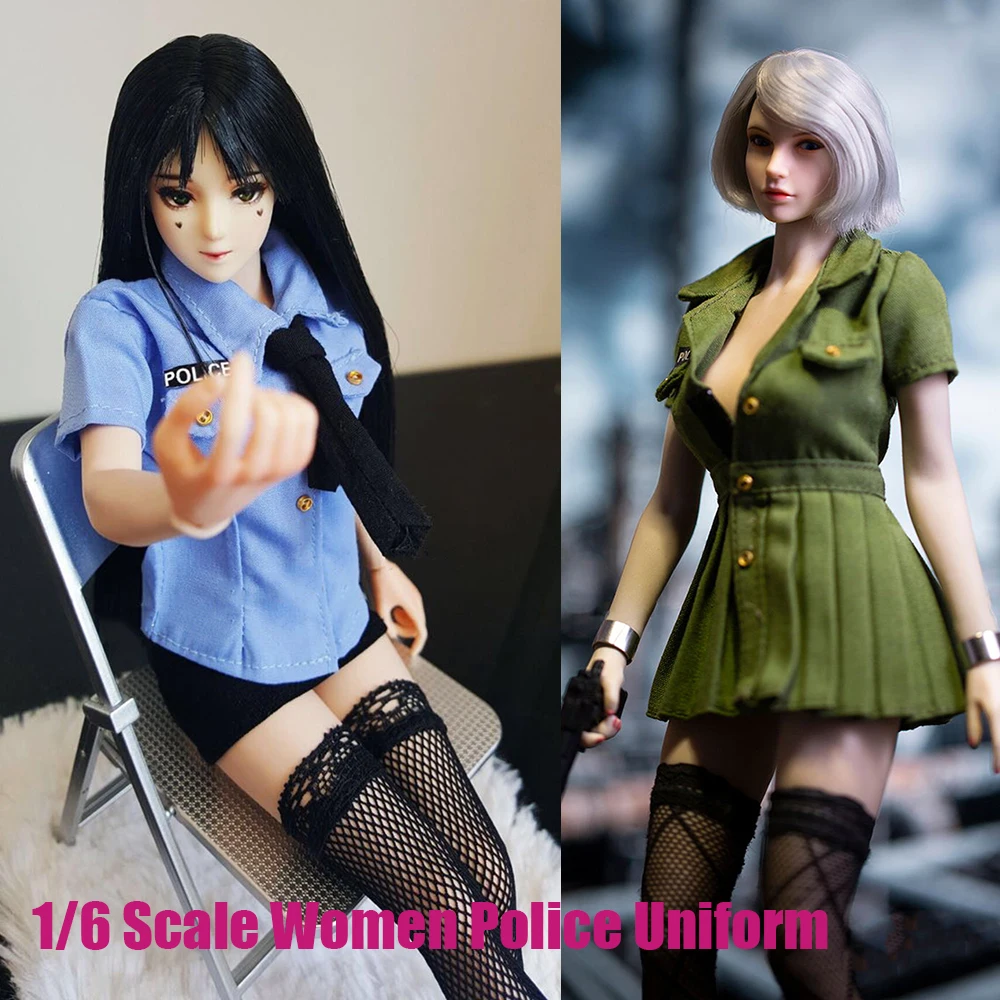 1/6 Female Soldier Police Uniform Sexy Role-Playing Games Officer Shirt Skirts Dress Accessory Fit 12'' Action Figure Body