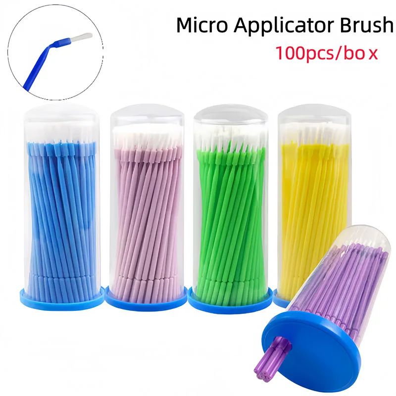 100pcs Dental Micro Brushes Disposable Applicators Long Head Bendable Shank Brush Dentist Oral Teeth Whitening Consumable Tools