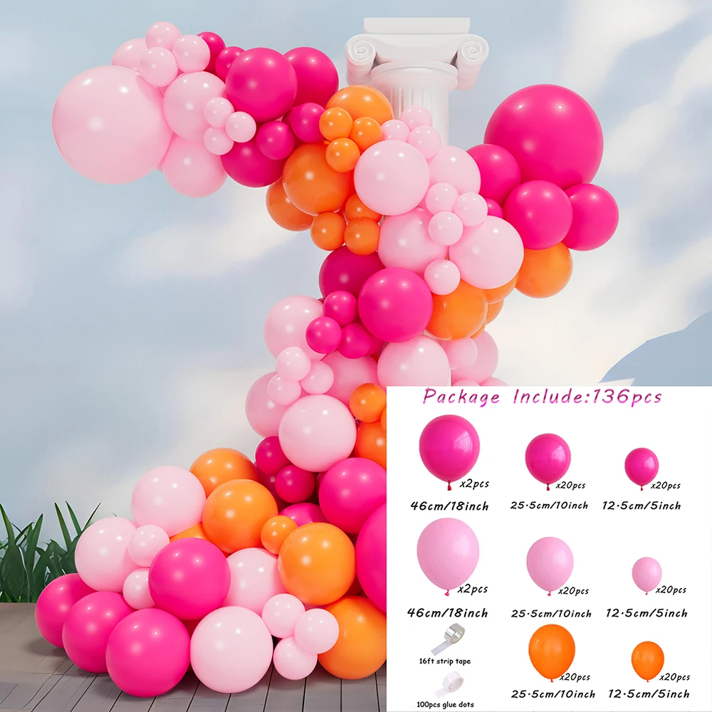 126pcs Pink Orange Gold Metallic Latex Balloons Garland Arch Kit For Valentine Day Graduation Birthday Wedding Celebrations