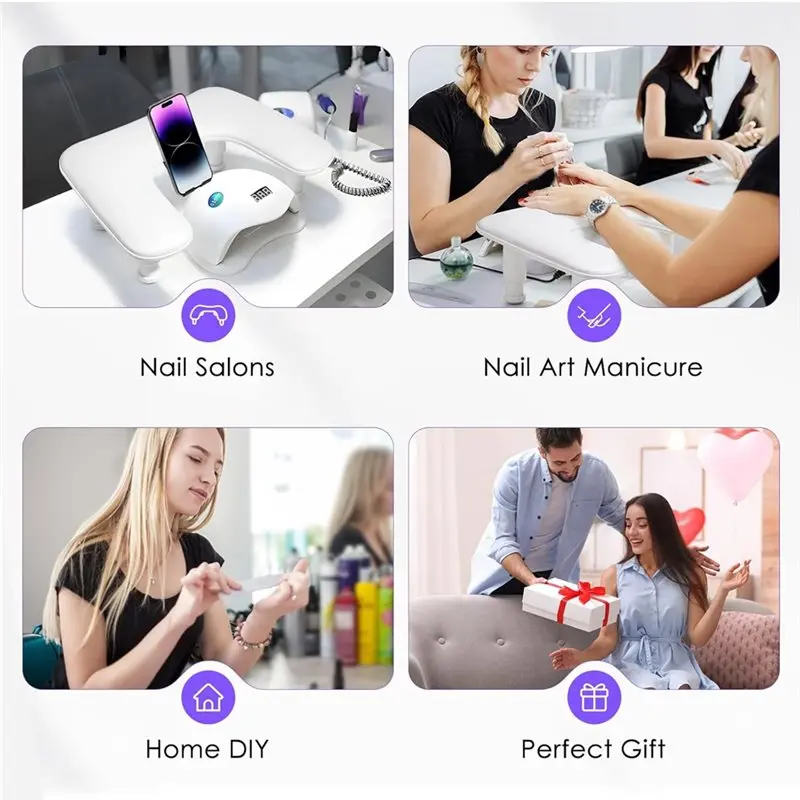 Arm Rest For Nails Tech,Manicure With U-Shaped Design, Rotating Phone Stand, And Height Adjustment White