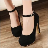 Large Size 42 Sexy Super High Heels Shoes for Women Ankle Buckle Chunky Platform Pumps Woman Black Flock Square Heel Party Shoes - Image 2