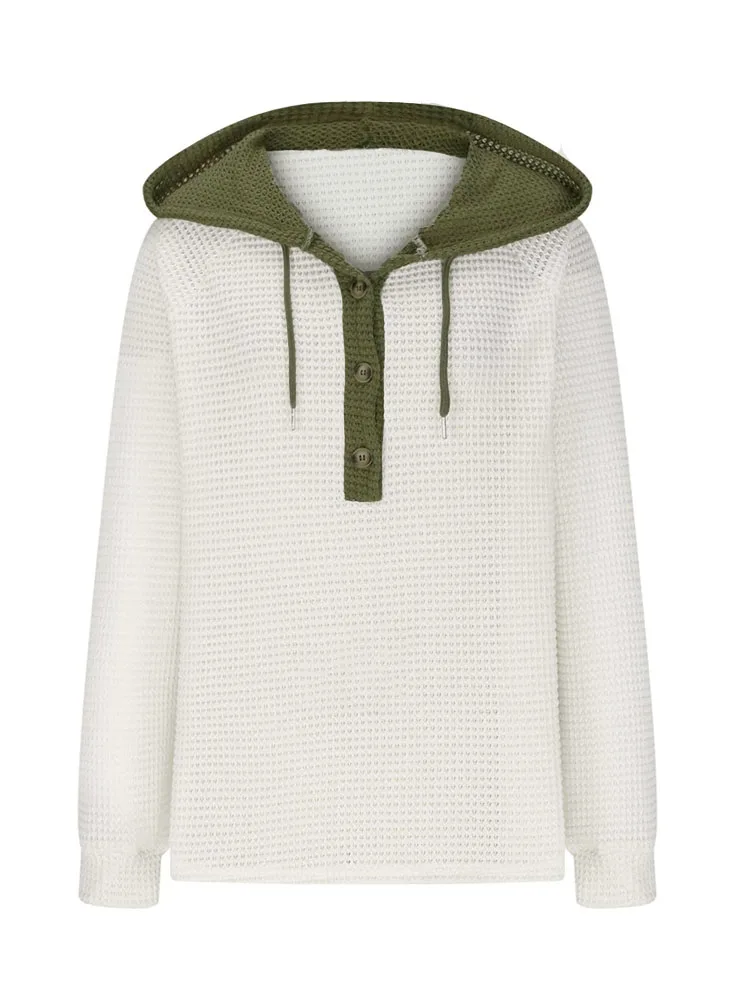 New spring and autumn style long-sleeved knitted hooded sweater for women, casual and versatile multi-color loose-fitting hoodie