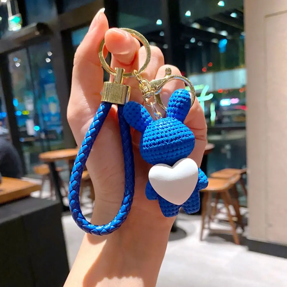 Fashion Cute Cartoon Resin Peach Heart Knitting Rabbit Pendant Keychain Holder Key Chain Car Keyring Bag Charm Hanging Jewelry