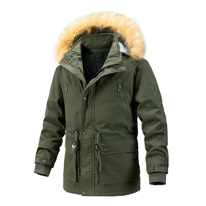 Parkas chauds à capuche pour hommes avec col en fourrure, pardessus d\'extérieur coupe-vent, veste décontractée monochrome, manteau doublé d\'optique,