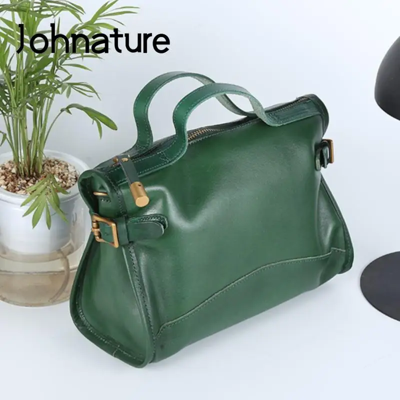 Johnature Genuine Leather Large Capacity Commuting Bag For Women 2024 New Natural Real Cowhide Handbag Shoulder & Crossbody Bags