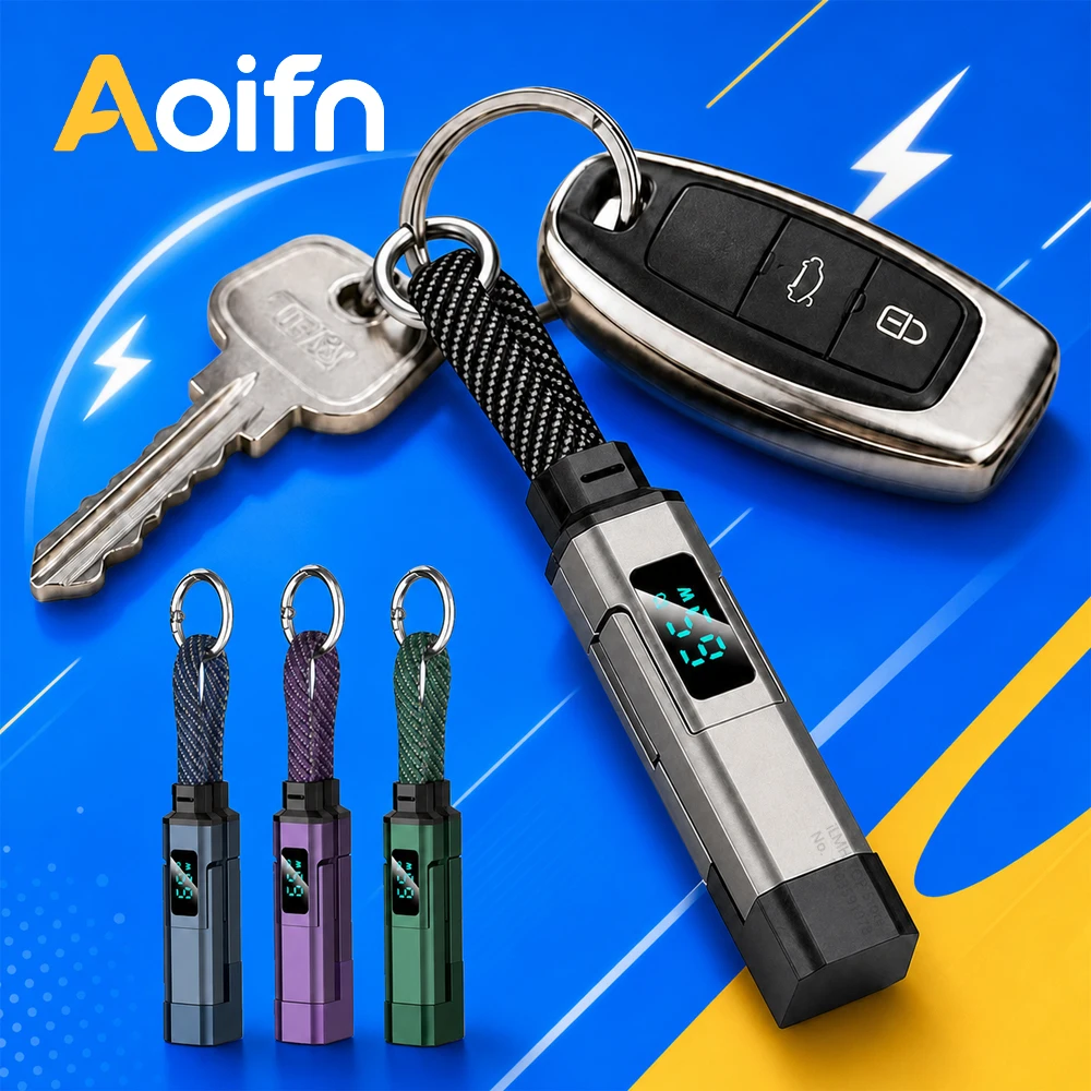 Aoifn 4 In 1 Charging Cable, Keychain USB C Fast Charging Cable with LED Power Display, Portable Multi Cable for Phone Tablet