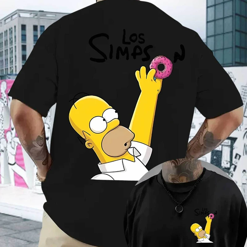 Summer Simpsons Pattern Casual Short-sleeved T-shirt, Printed Cartoon Houmo Donut Loose Round-neck Short-sleeved Top