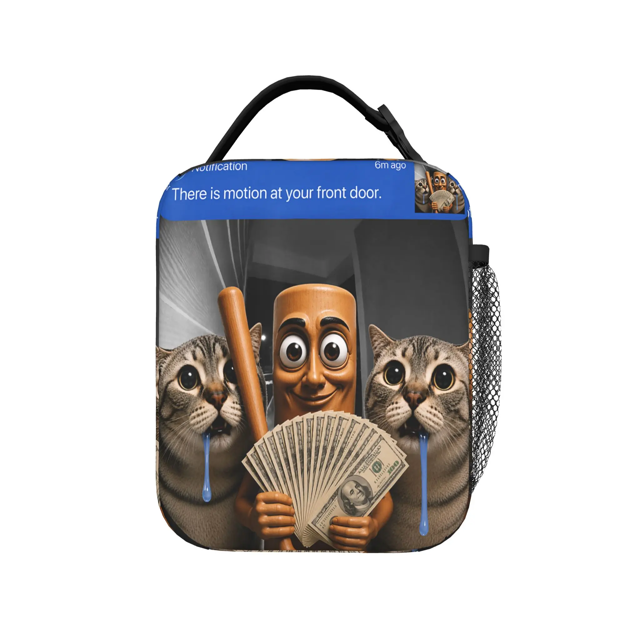 There is Motion at Your Front Door Tung Tung Tung Sahur Cat Lunch Bag For Girls  Designer Lunch Box Leisure School Cooler Bag