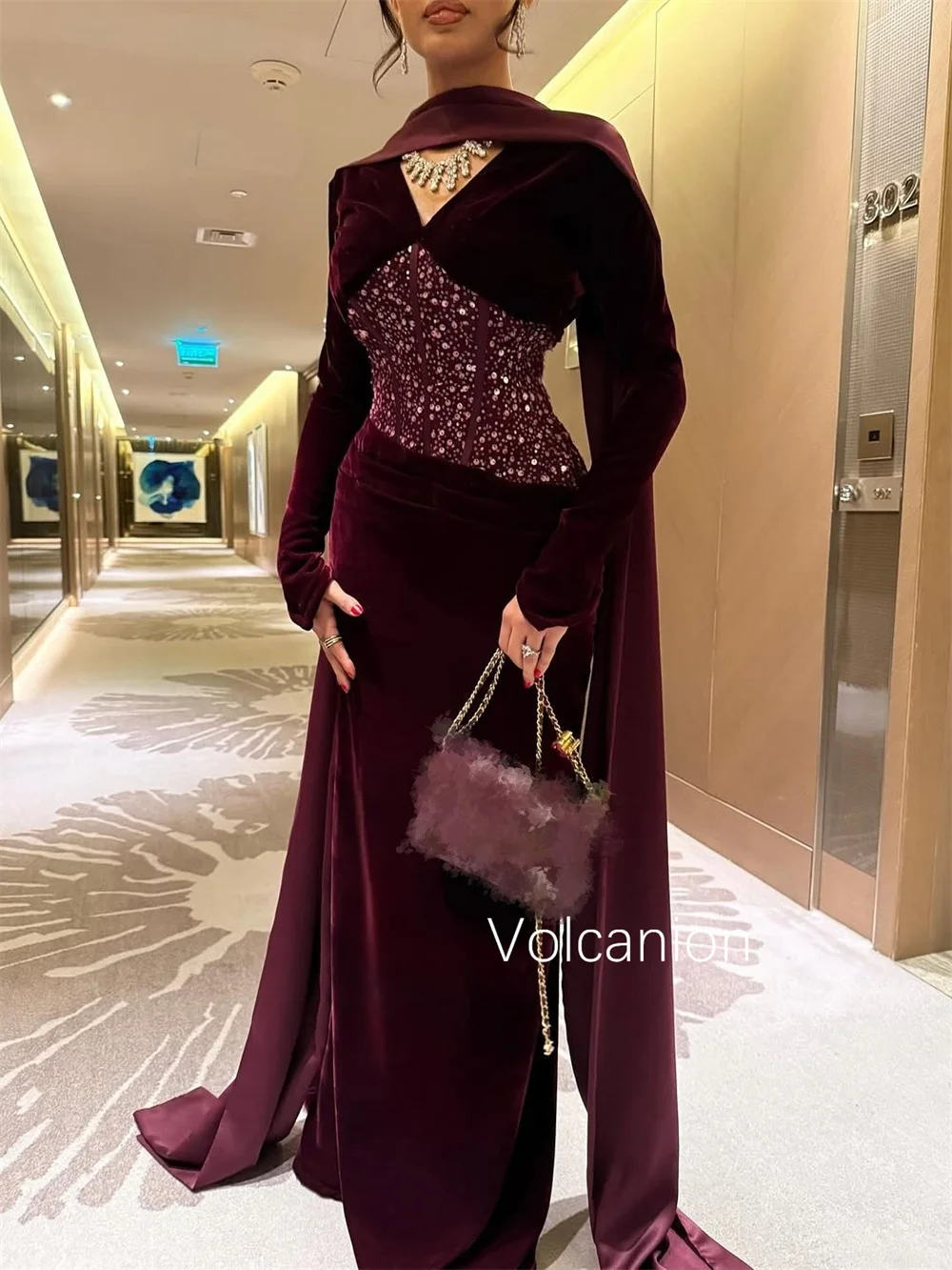 Pastrol – robe longue en velours à paillettes, personnalisée, plissée, droite, col en v, Quinceanera, Occasion sur mesure, haute qualité