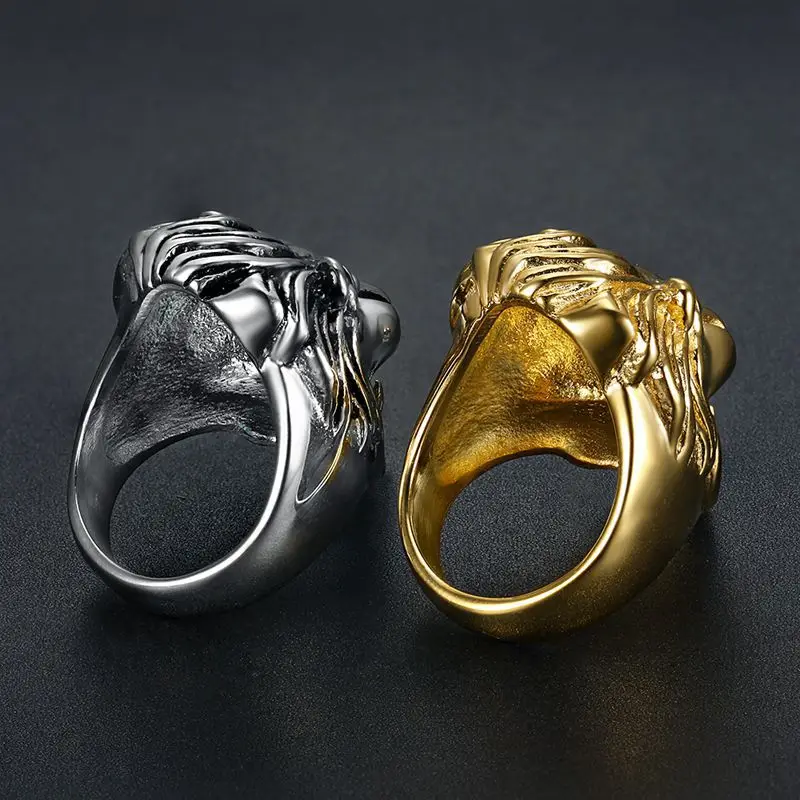 Herren 3D Löwenkopf-Ring aus 316L Edelstahl, Gotischer Punk Biker Statement-Ring, Wasserfester Tier-Totem-Schmuck für Männer – Detail 2