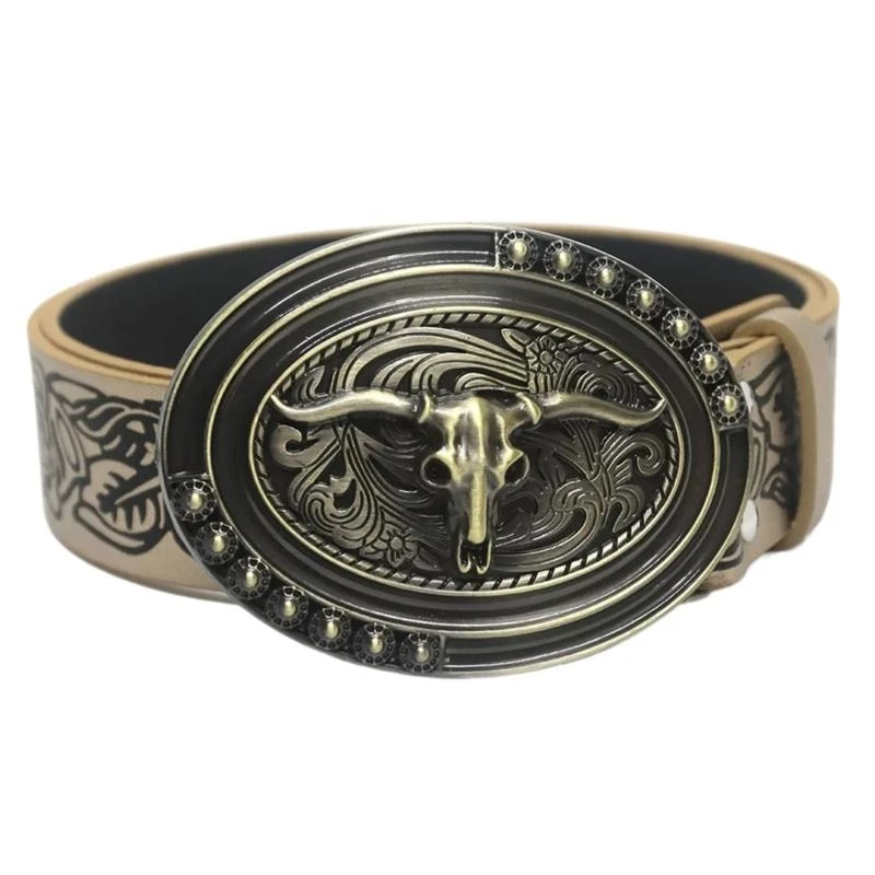 Women Buckle Belts Aesthetic Embossed Pattern Pants Belt Ethnic Dress Up Belt Western Waist Decors Cowboy Waiststrap