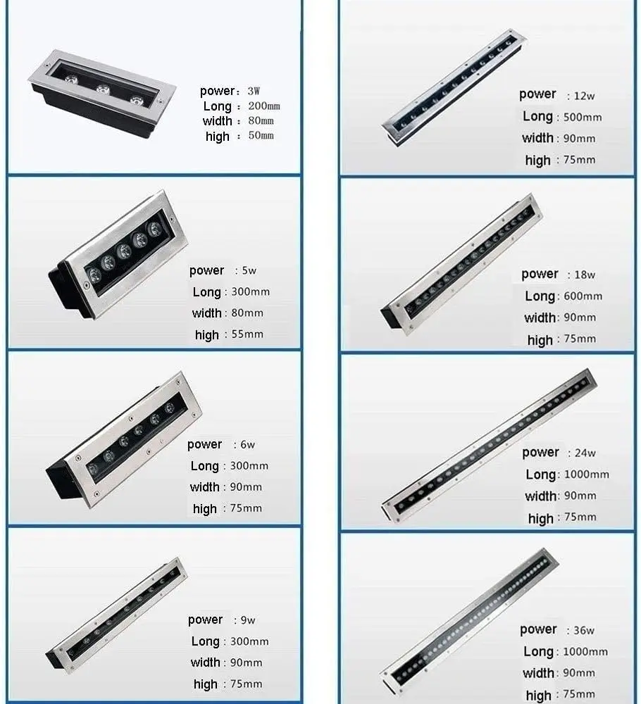 Linear LED In Ground Light IP67 Waterproof Rectangular Recessed Underground Spotlight Outdoor Garden Pathway Landscape Lighting