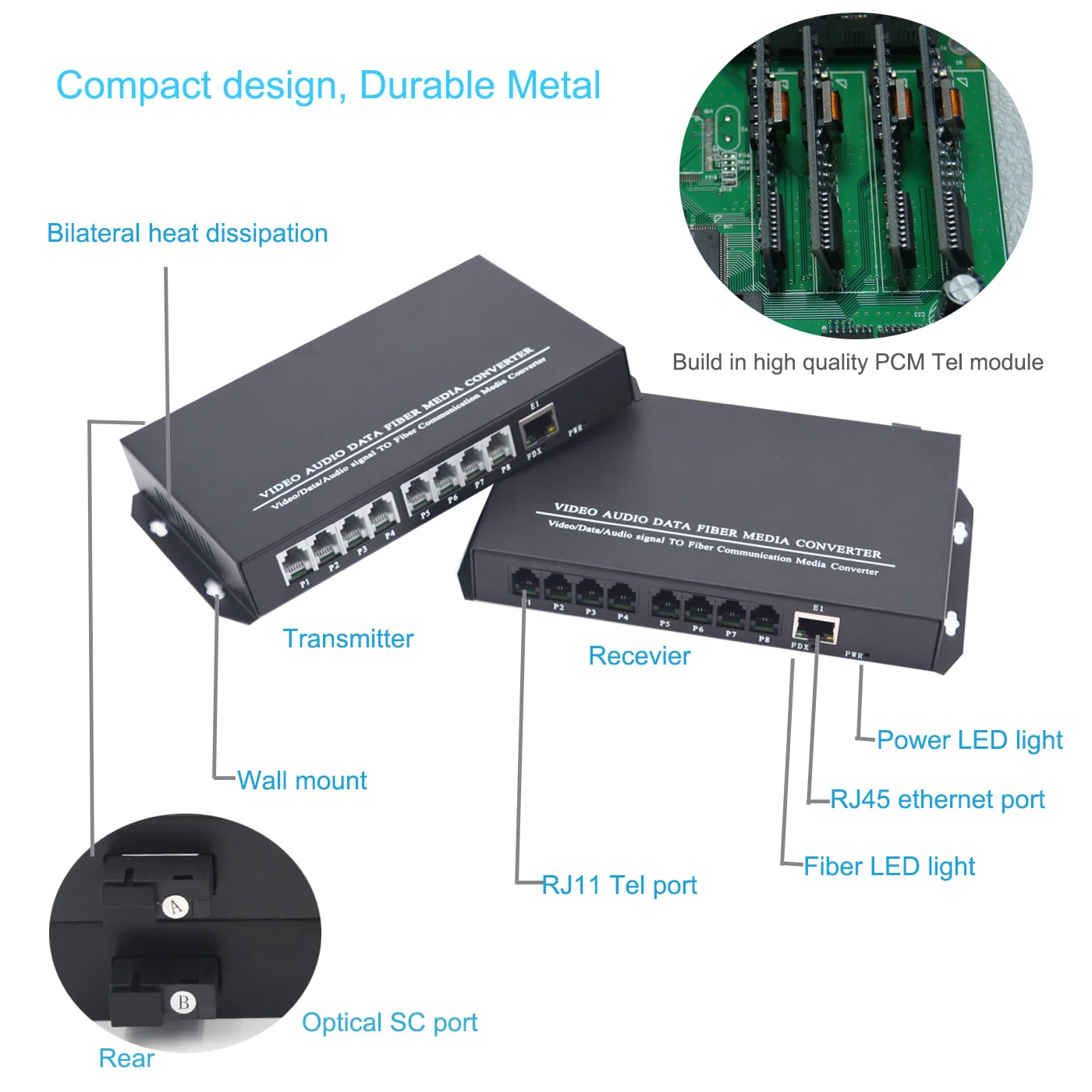 POTS Telephone  and 100Mbps Ethernet over Fiber Optic Converters Landline Phone lines  over Fiber Optic, Singlemode 20Km, A pair