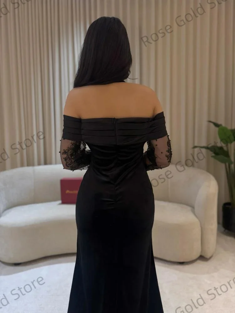 Preto sereia vestido de noite feminino halter beading formal vestido de gala personalizado mancha macia até o chão vestidos de casamento