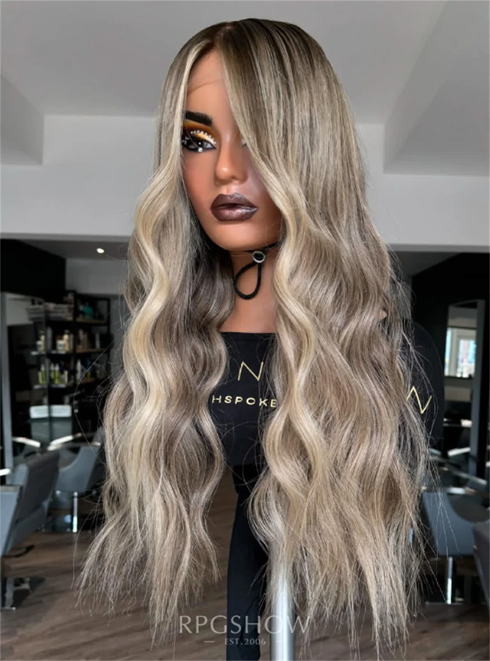 Long Middle Part Wavy Synthetic Wig Caramel Ash Blonde Highlights Lace Front Wig Natural Looking Hair Transplant Lace for Women