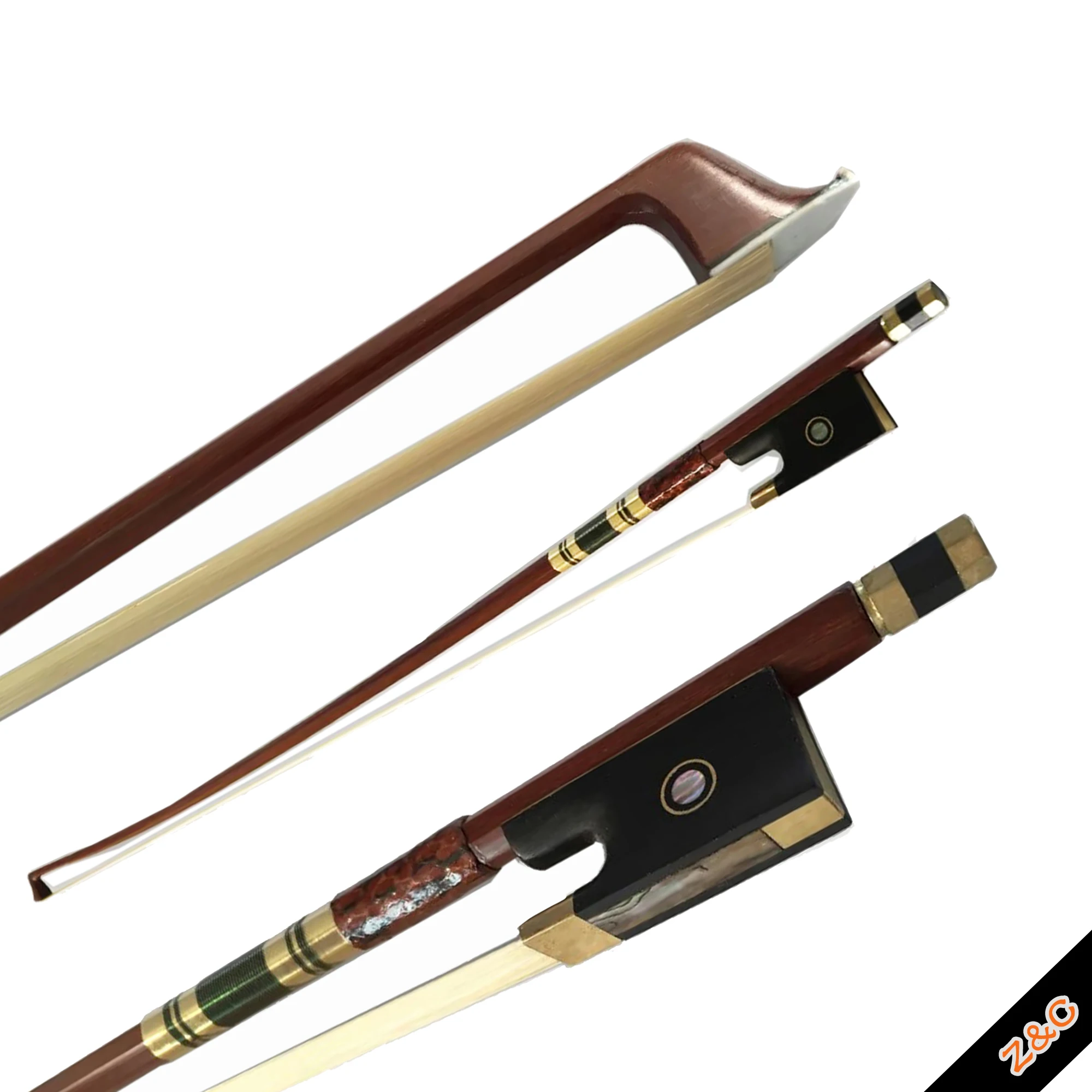 Высококачественный угловой смычок для скрипки из черного дерева, золотой проволочный смычок из змеиной кожи, бразильское дерево, цвет рыбьего глаза, ракушка Высококачественный угловой смычок для скрипки из черного дерева, золотой проволочный смычок из змеиной кожи, бразильское дерево, цвет рыбьего глаза, ракушка