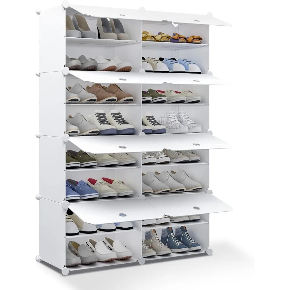 Portable Shoe Rack Organizer 32 Pair Tower Shelf Storage Cabinet Stand Expandable for Heels, Boots, Slippers, 8 Tier