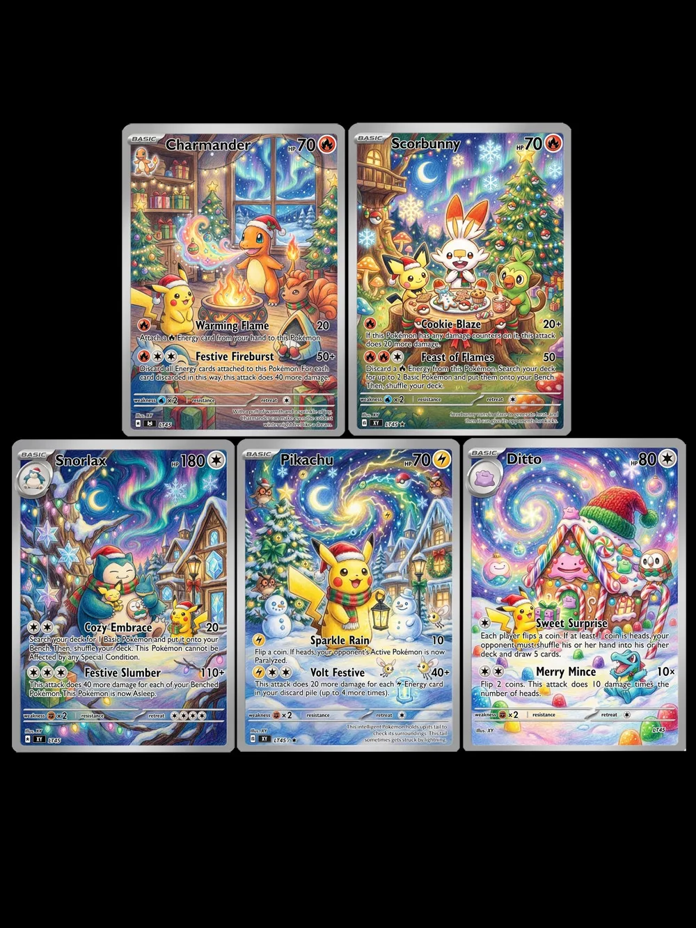5 Stück Karten Anime Spielzeug Geschenk TCG Sammelkarten Snorlax Ditto Scorbunn Charmander Seltene Holo-Karten Großhandel